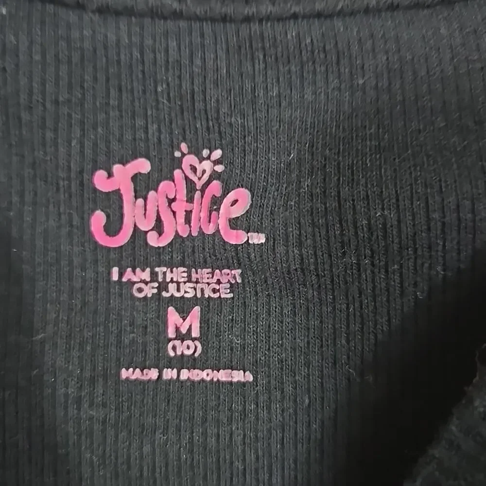 Justice Girls 10 Black Flyaway Tee Graphic Long Sleeve Ribbed Knit T-Shirt Top